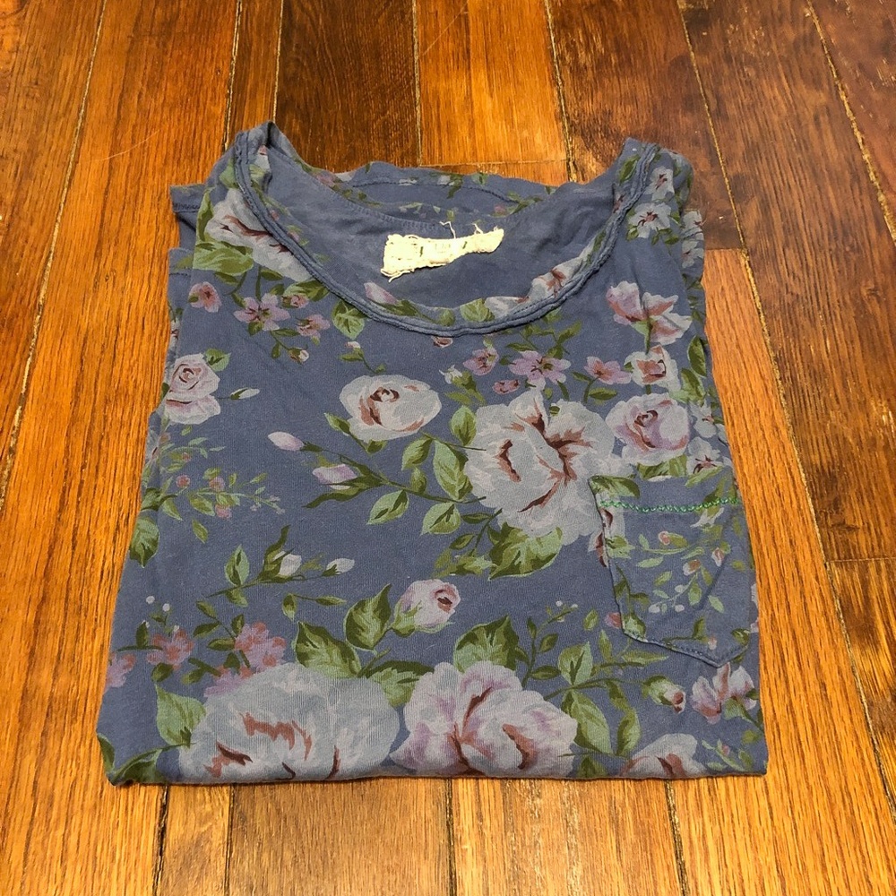 *SALE* Anthropologie TLa Blue Floral Pocket Tee XS